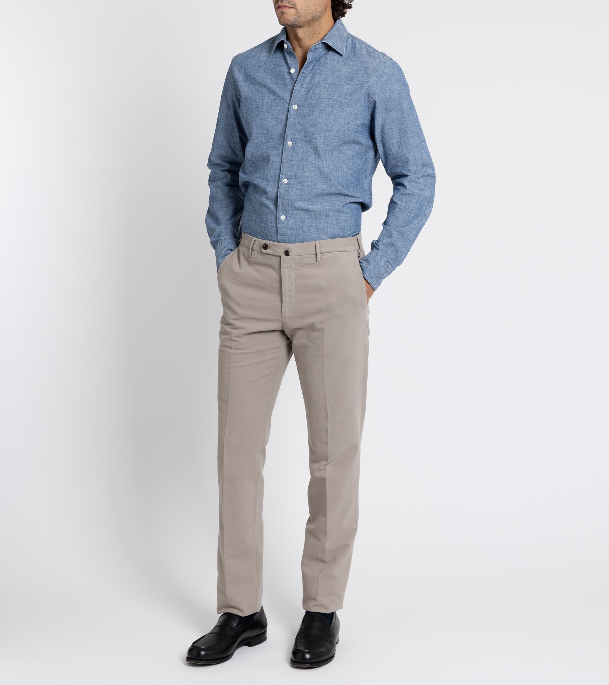 Incotex Regular High Cotton Doeskin Trousers: Greige