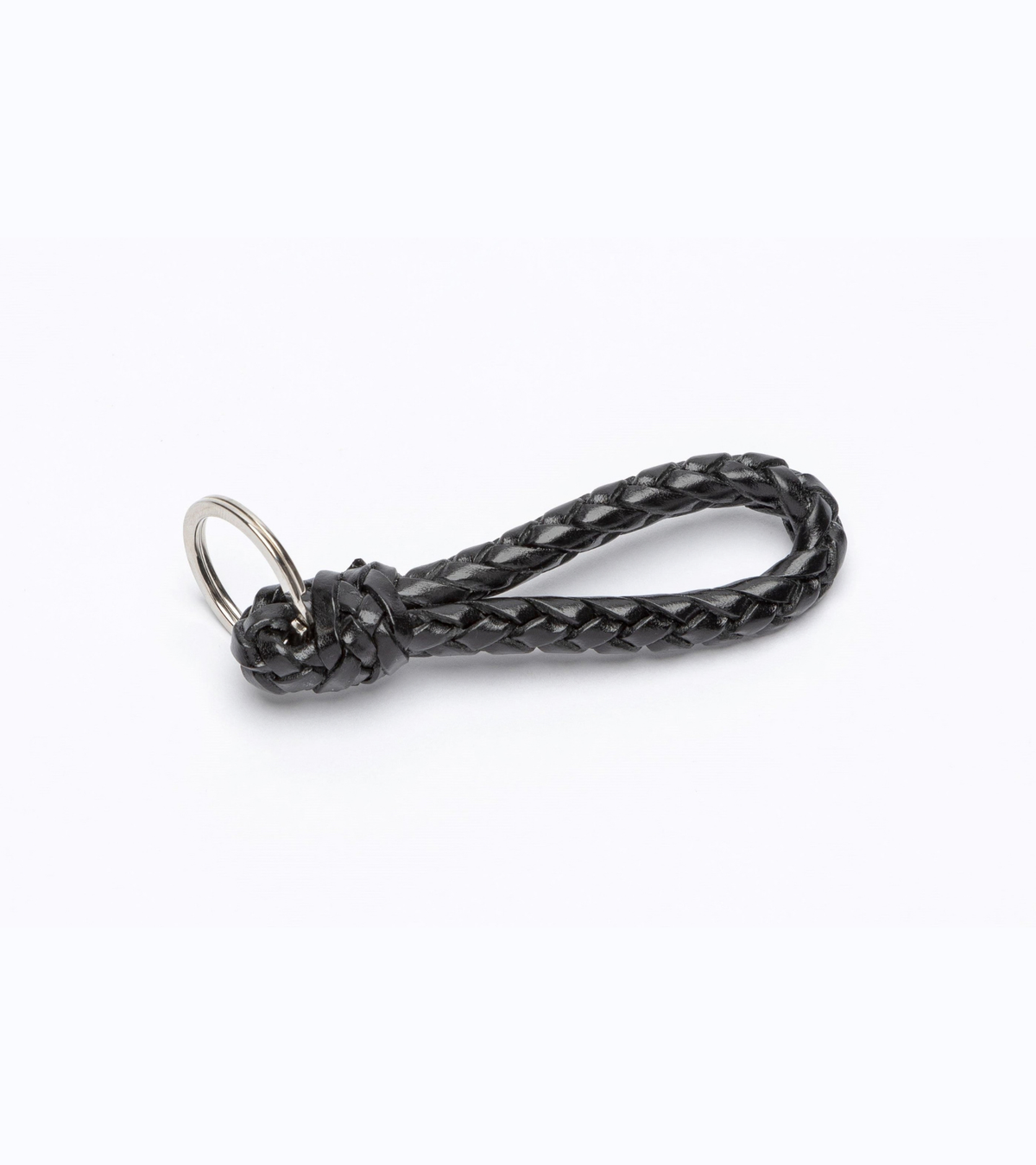 Beorma Leather Plaited Key Fob in black, product photo.