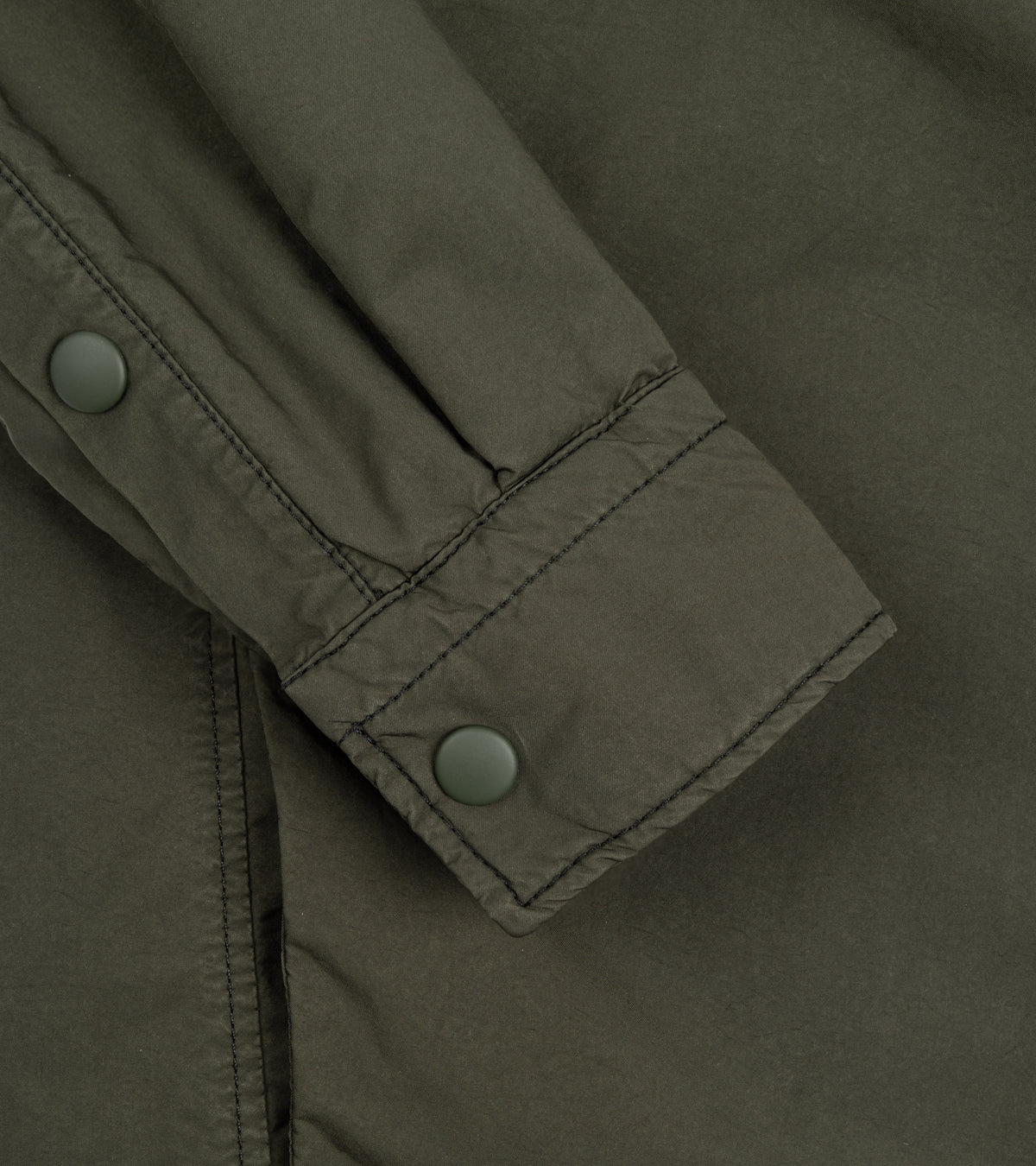 Aspesi Poly Padded Overshirt in military, product photo.