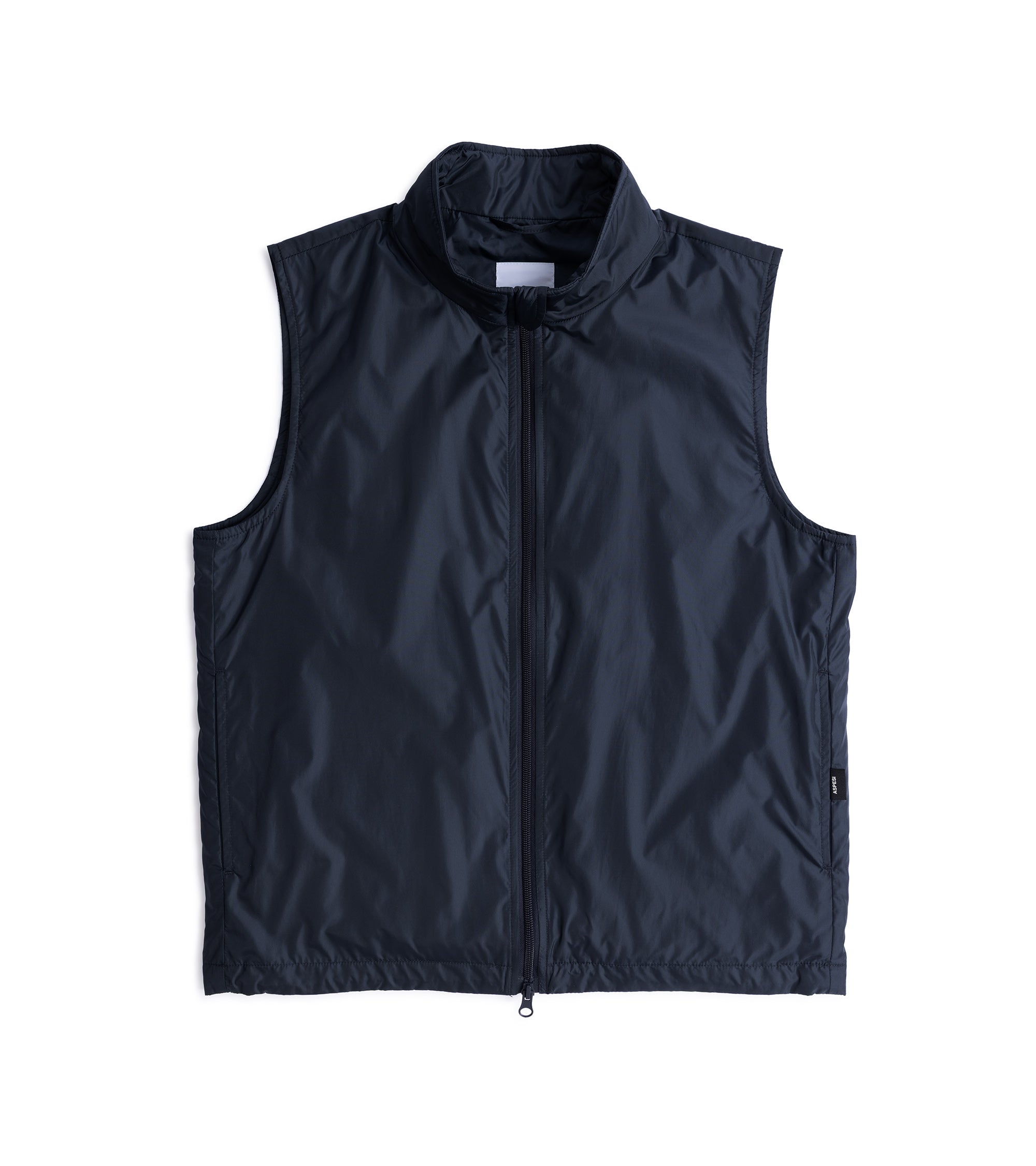Aspesi Vernes gilet in navy nylon, front view.