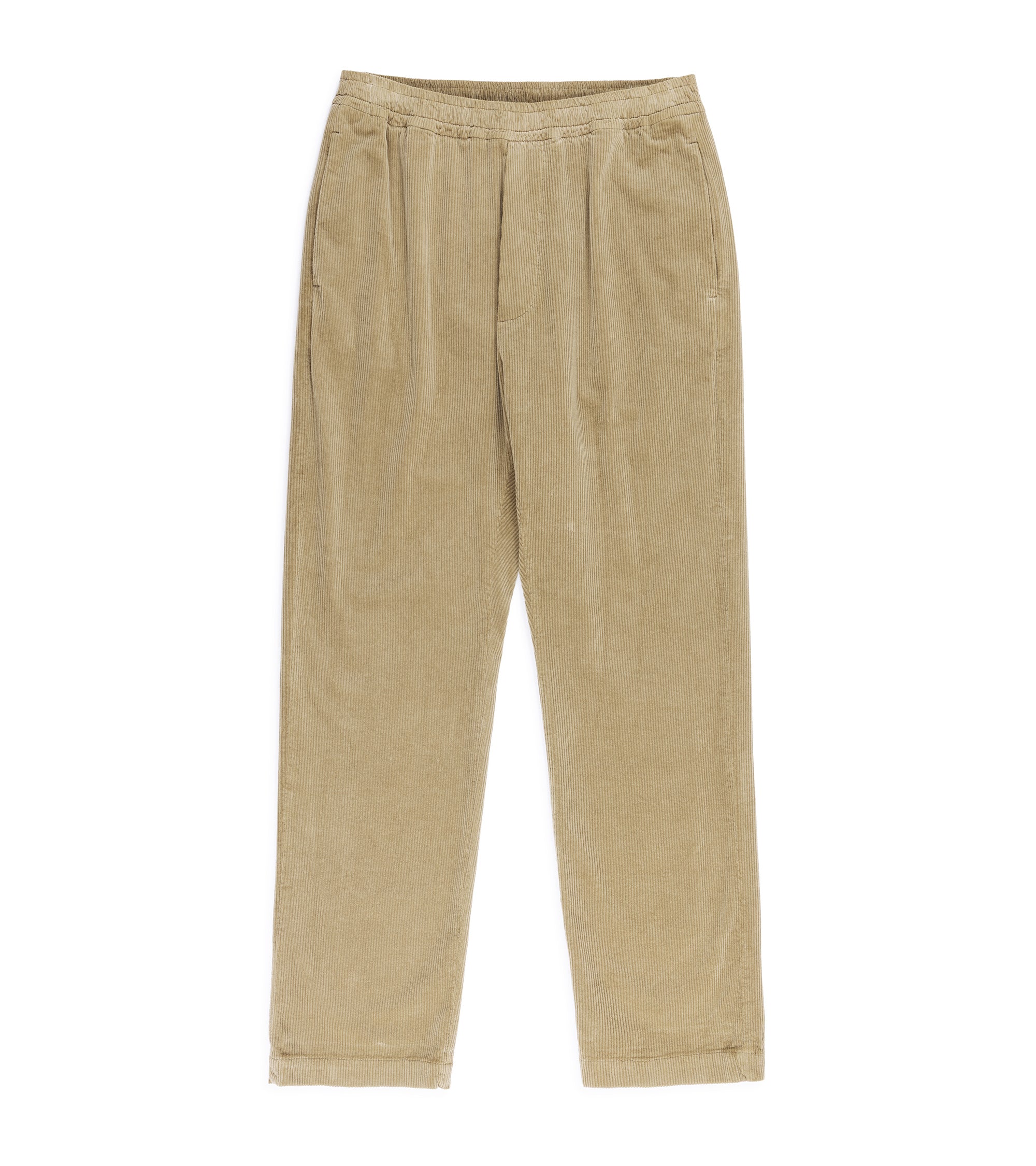 Barena Riobarbo Cortivo cotton corduroy trousers in putty. Front view showing elasticated waistband and single pleats.