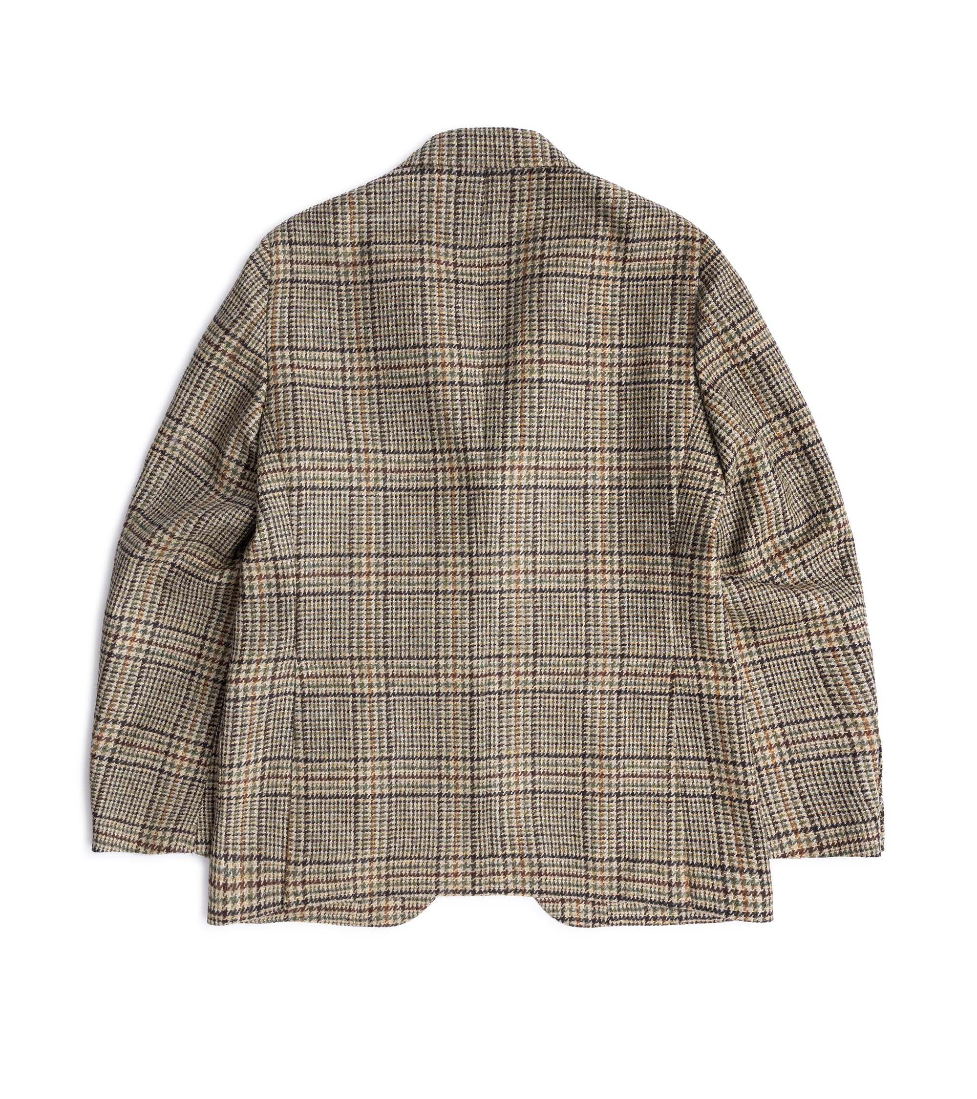 Caruso Aida Wool Large Glencheck Jacket in brown/green, back view.