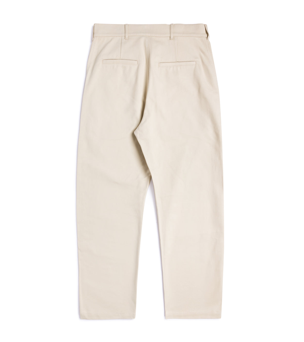 De Bonne Facture Heavy Cotton Balloon Trousers in Cream back view, showing two back pockets and belt loops.