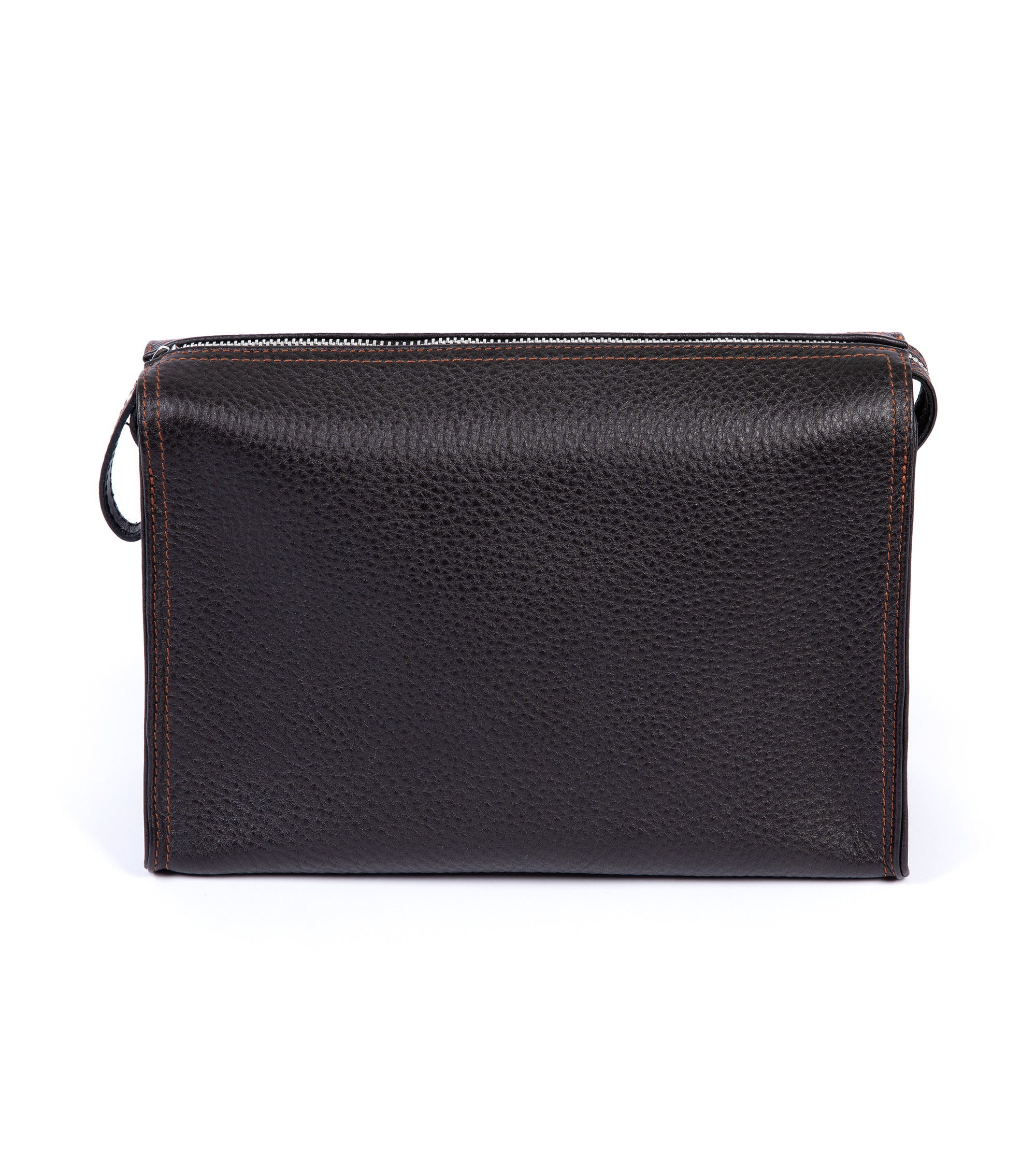 F. Hammann leather wash bag in brown, front view.