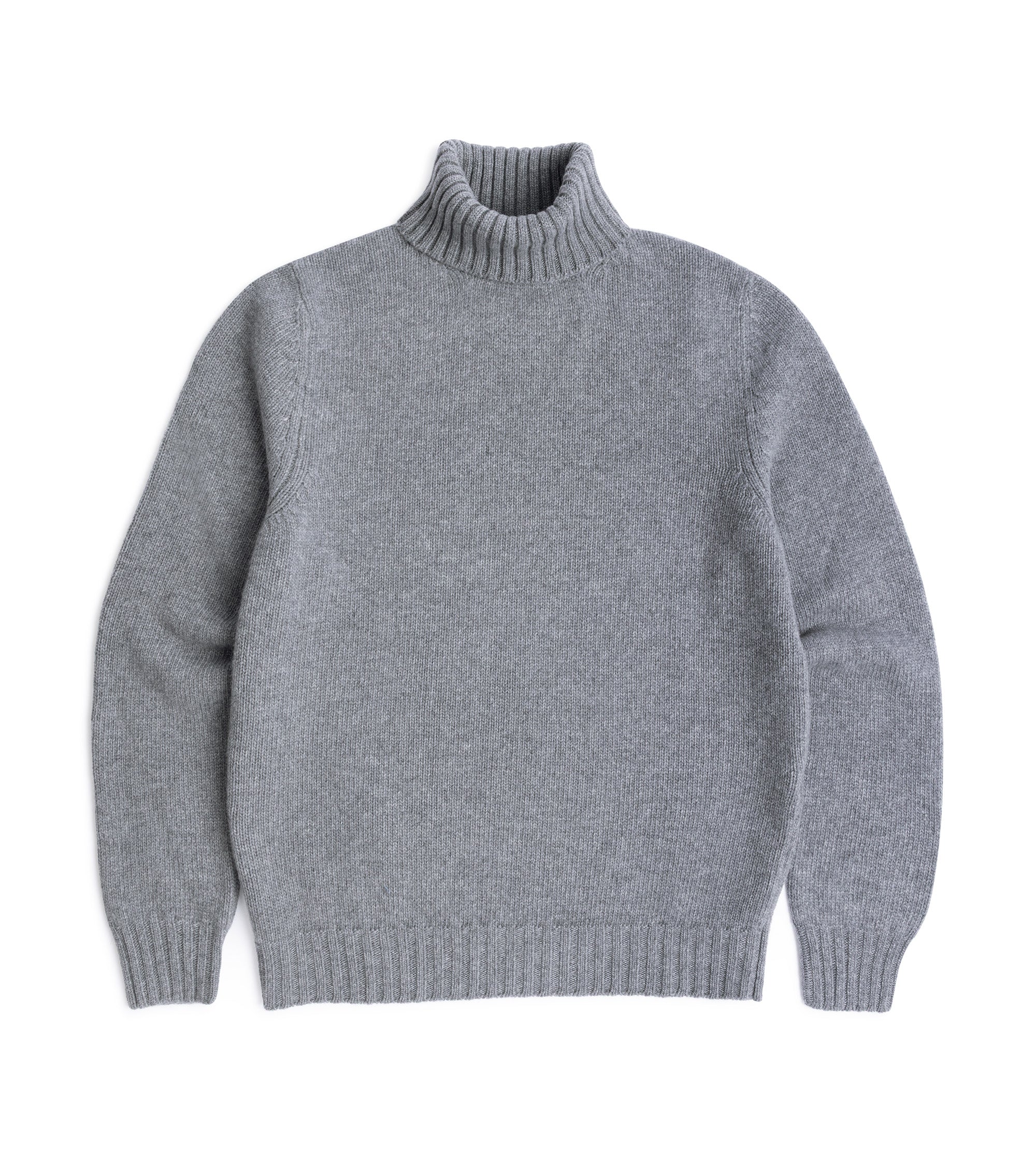 Fedeli Oslo Wool Cashmere Roll Neck Sweater in grey, front view.