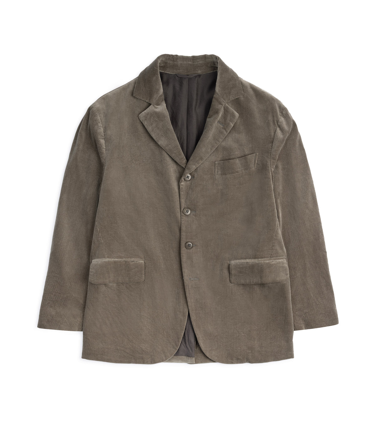 Kaptain Sunshine Cotton Corduroy 4B Jacket in Brown with notch lapels, three front buttons, and two front flap pockets.