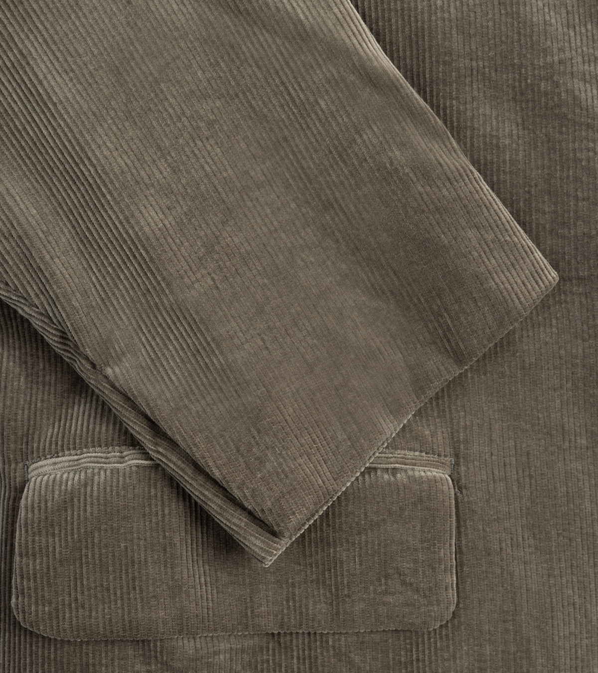Kaptain Sunshine Cotton Corduroy 4B Jacket in Brown, close-up of the cuff, flap pocket and corduroy fabric detail.