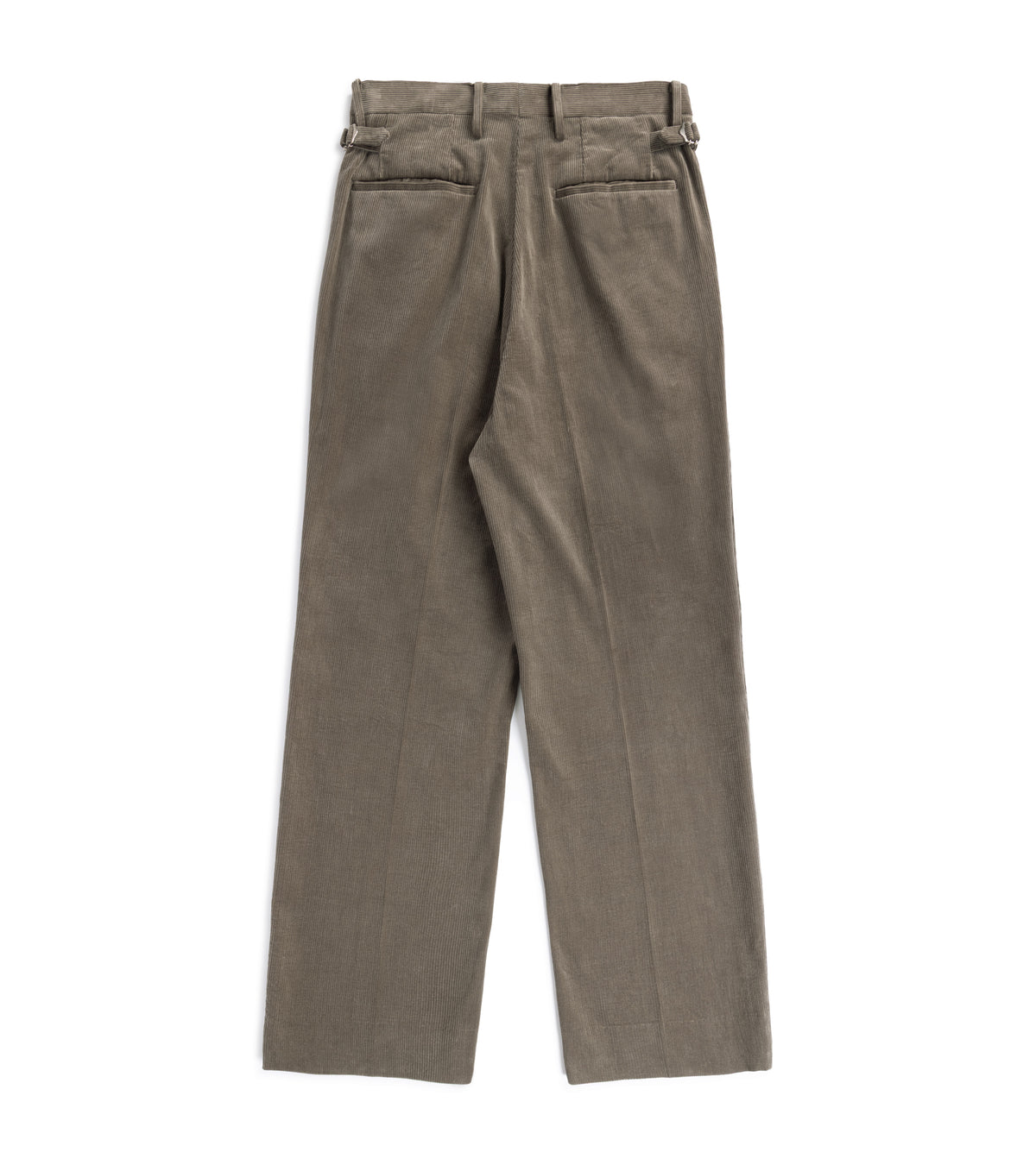 Back view of the Kaptain Sunshine Cotton Corduroy Shoecut Slacks in Brown showing two back pockets and side adjusters.