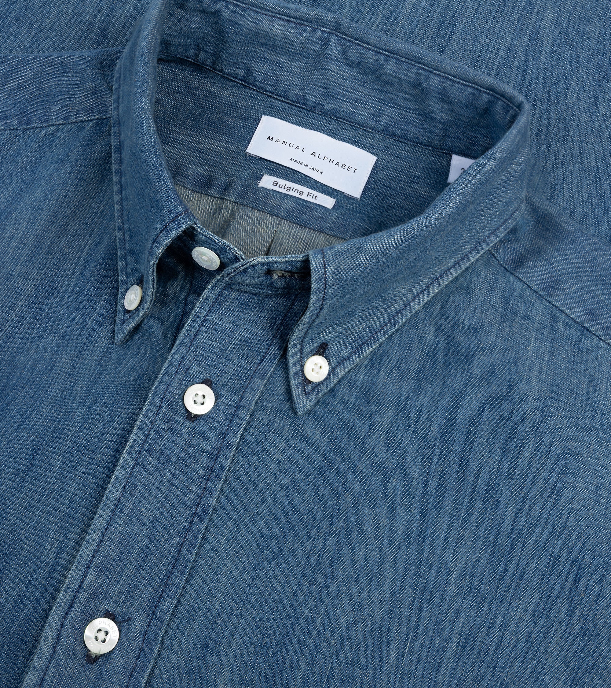 Manual Alphabet 6oz Denim Button Down Shirt: Navy