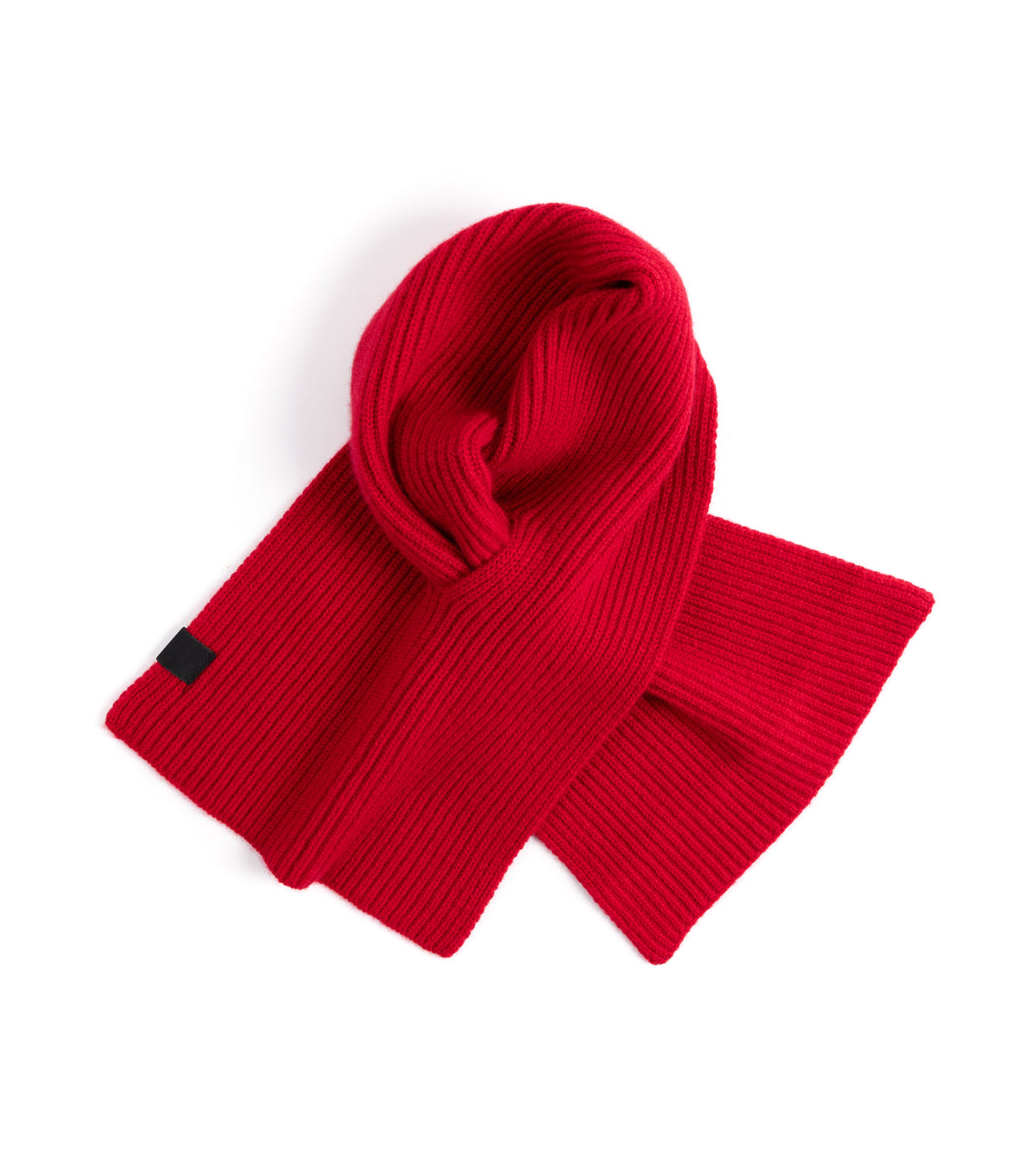 Mooncastle Cashmere Short Scarf in Red. Shown folded from a top view.