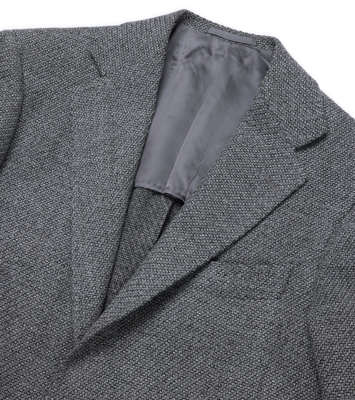 Close up of the Ring Jacket Meister Wool Roving Kersey Balloon Jacket in Grey showing the fabric texture.