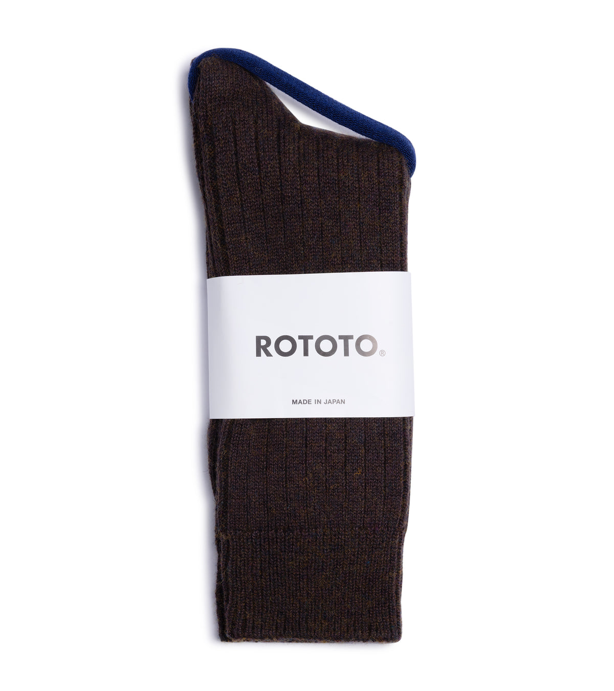 RoToTo Cotton Wool Ribbed Crew Socks: Dark Brown