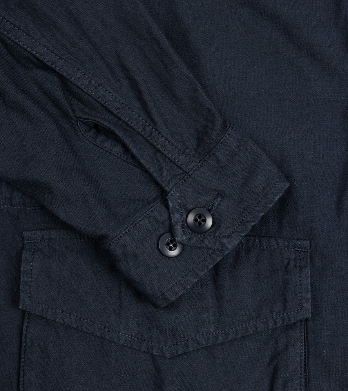 Sage de Cret Cotton Linen Back Satin M-47 Style Jacket in navy, product photo.