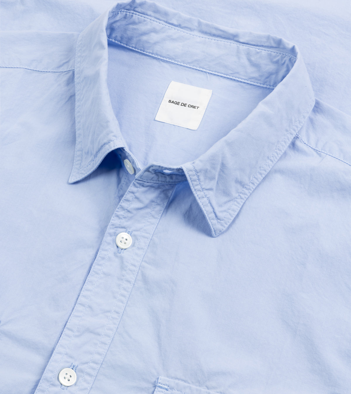 Sage de Cret Organic Cotton Broadcloth Military-Style Shirt in saxe, product photo.