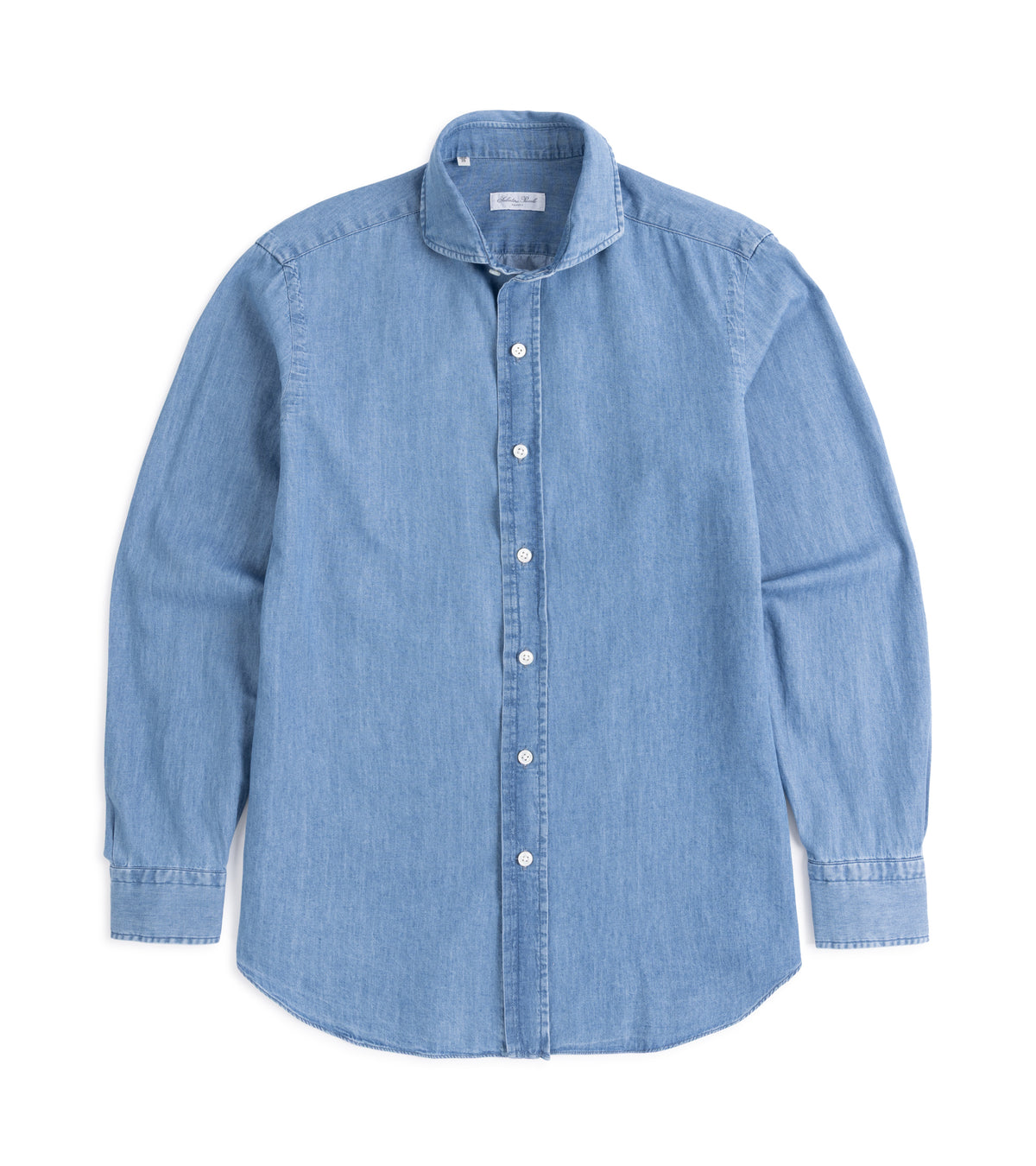 Salvatore Piccolo Cotton Chambray Shirt in Light Blue, front view.
