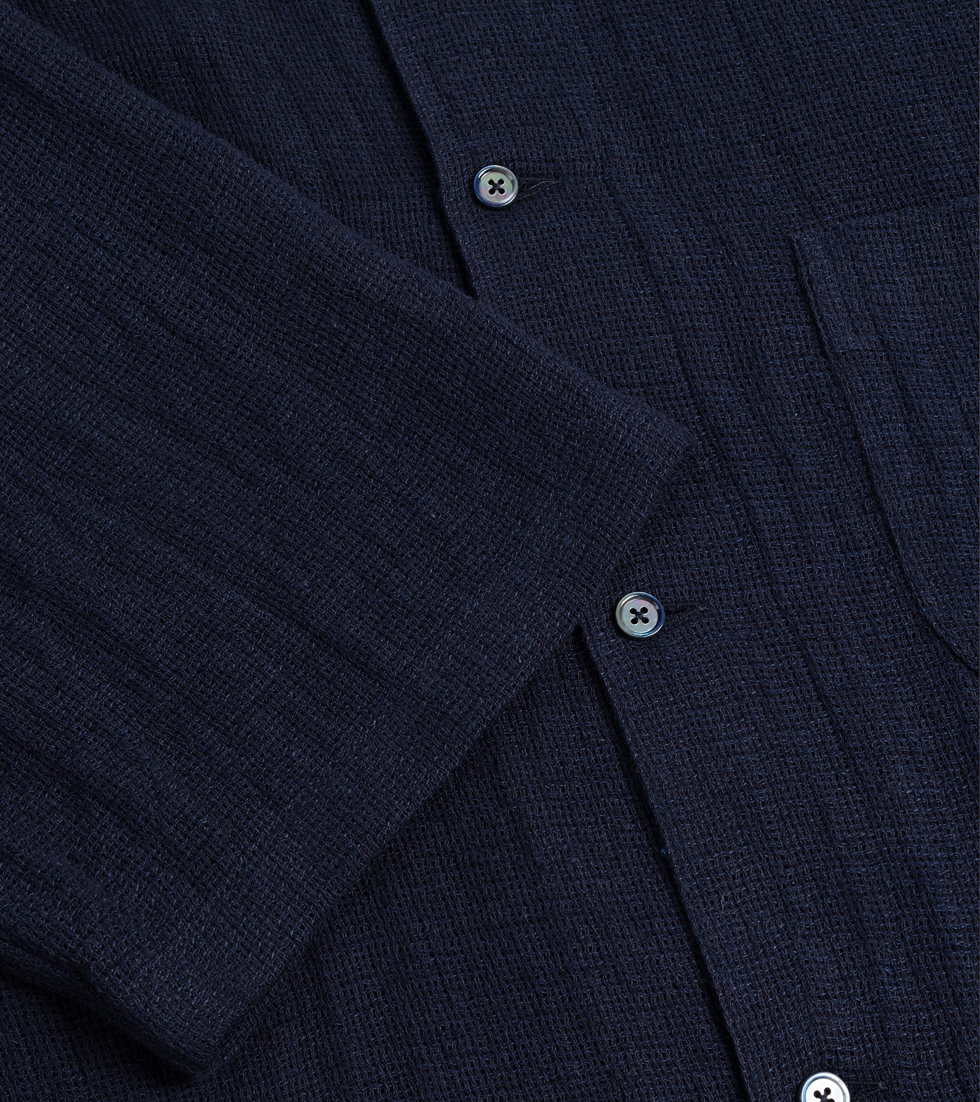 Salvatore Piccolo Cotton Linen Mesh Camp Collar Shirt: Navy