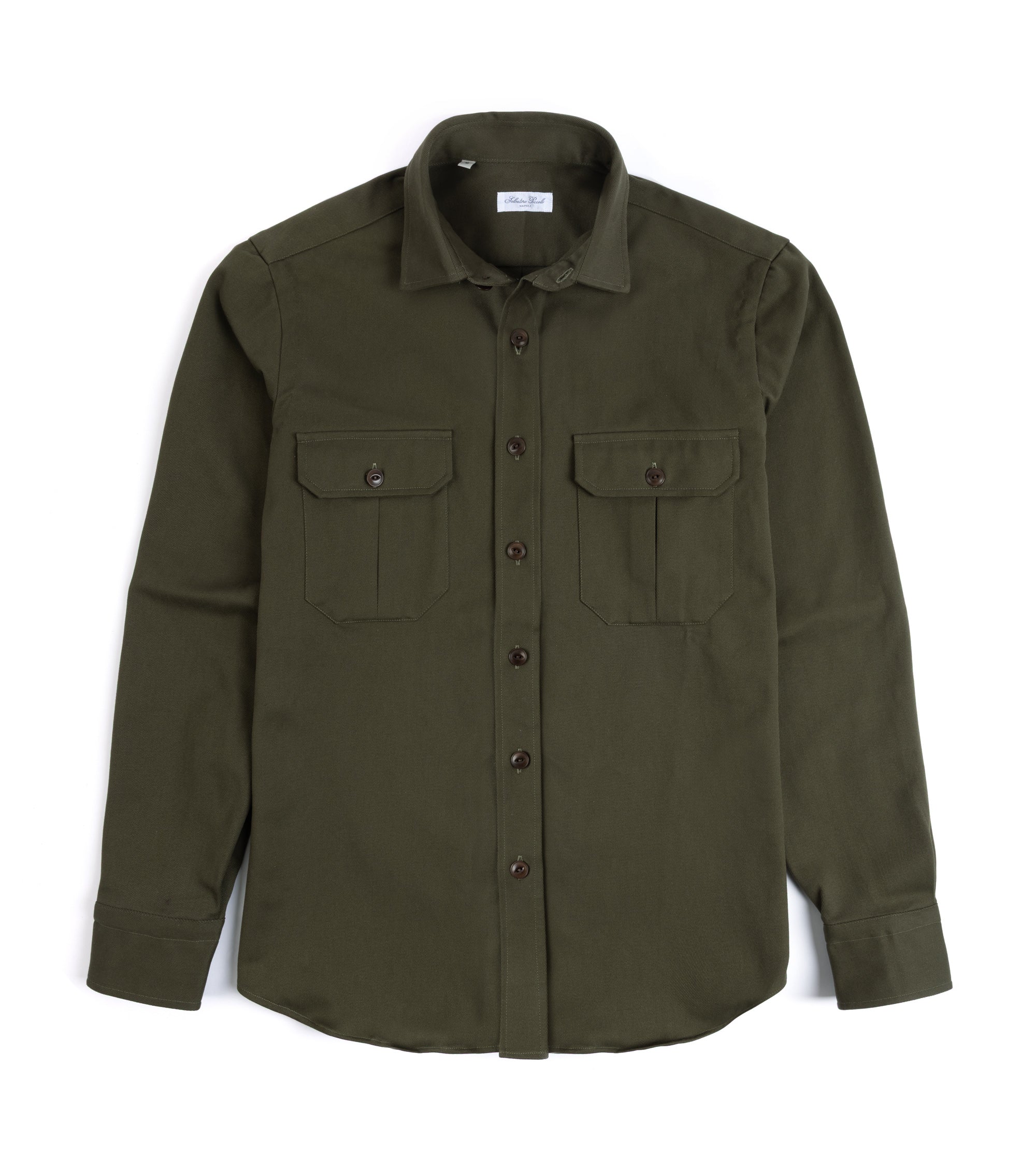 Salvatore Piccolo Cotton Twill Military Shirt in green, product photo.