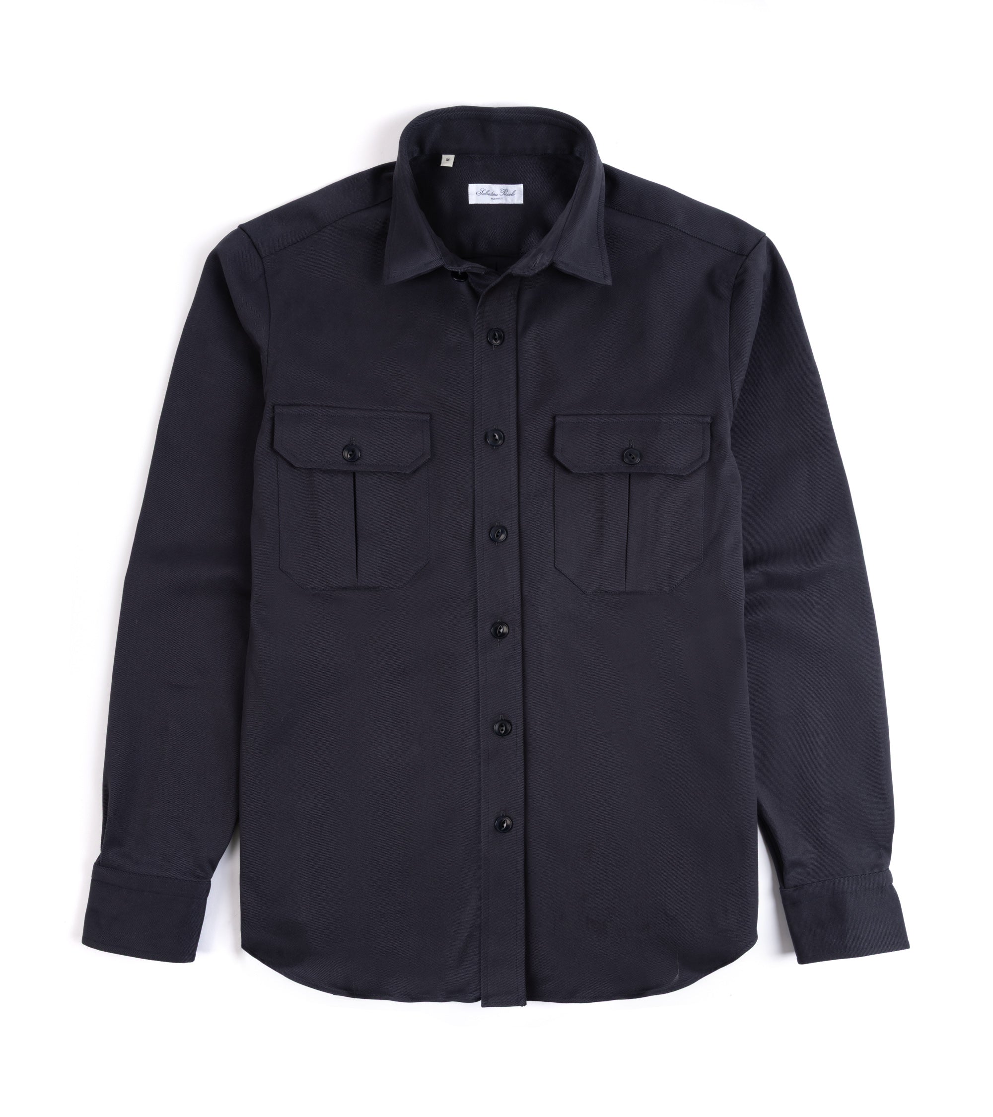 Salvatore Piccolo Cotton Twill Military Shirt in navy, product photo.