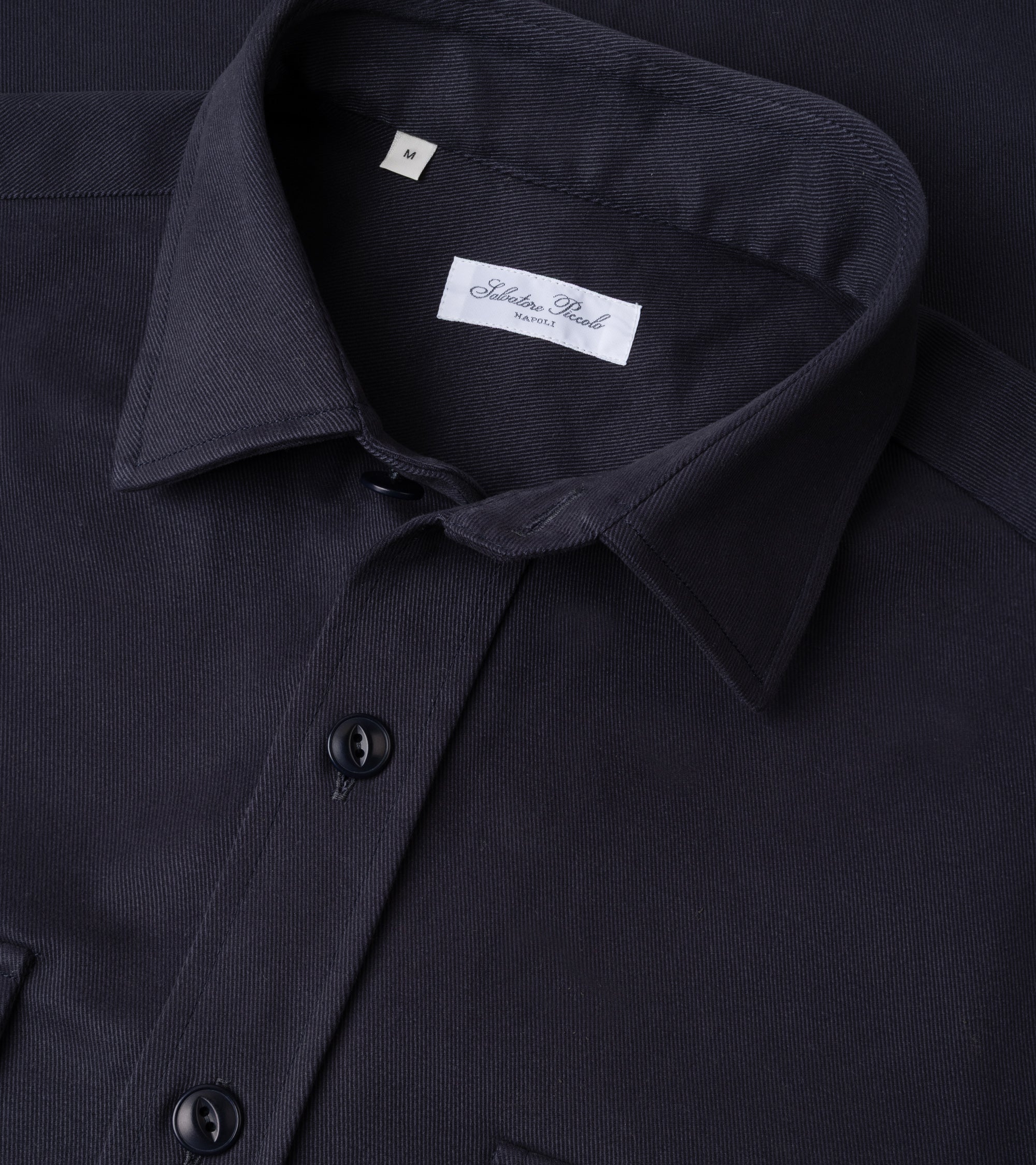 Salvatore Piccolo Cotton Twill Military Shirt in navy, product photo.