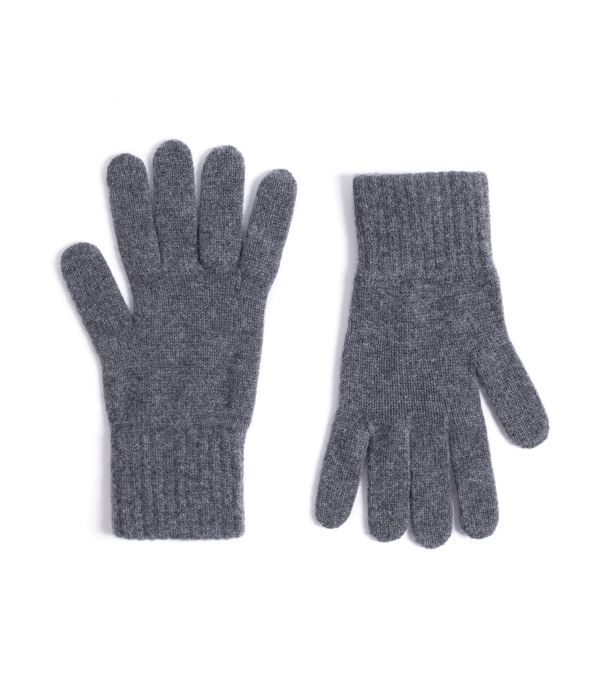 Trunk Cashmere Knitted Gloves in Derby Grey one showing the back of the hand and the other showing the palm side.