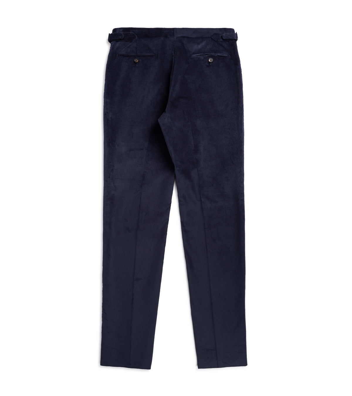 Trunk Hutton Cotton Corduroy Tailored Trousers in Navy, back view.