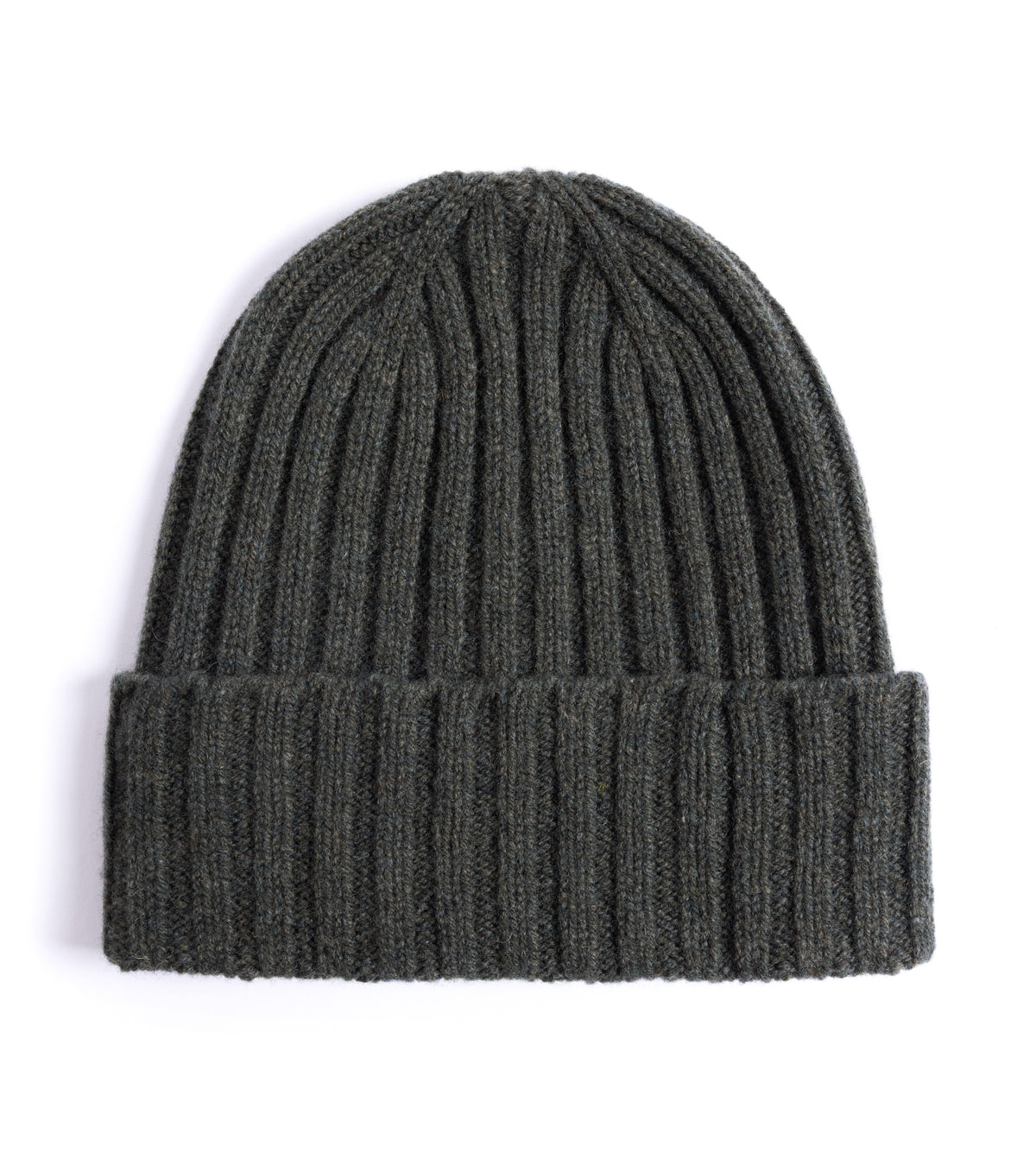 Trunk Lambswool Ribbed Beanie in Olive front view.