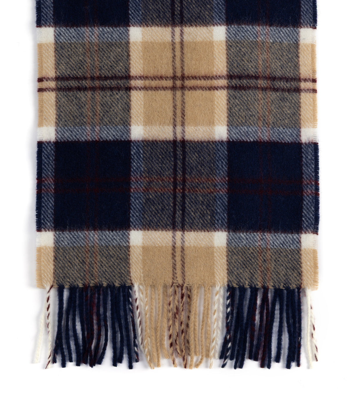 Trunk Moon Merino Check Scarf in Navy/Cream flat display.