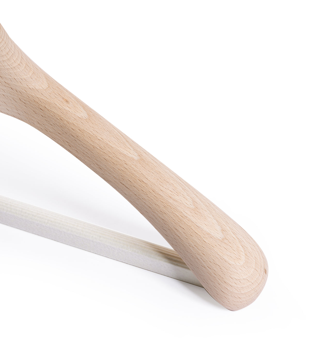 Close-up of the Trunk Wooden Suit Hanger showing the wood details.