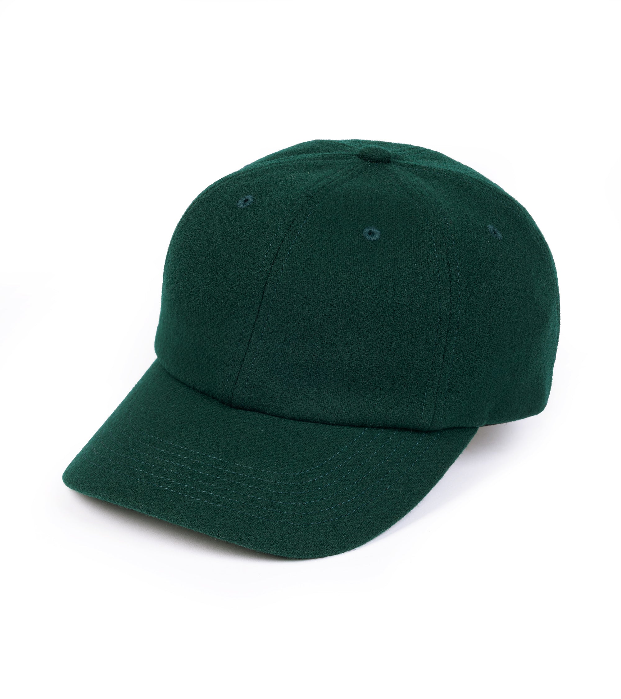 Trunk Wool Flannel Baseball Cap in dark green, front view.