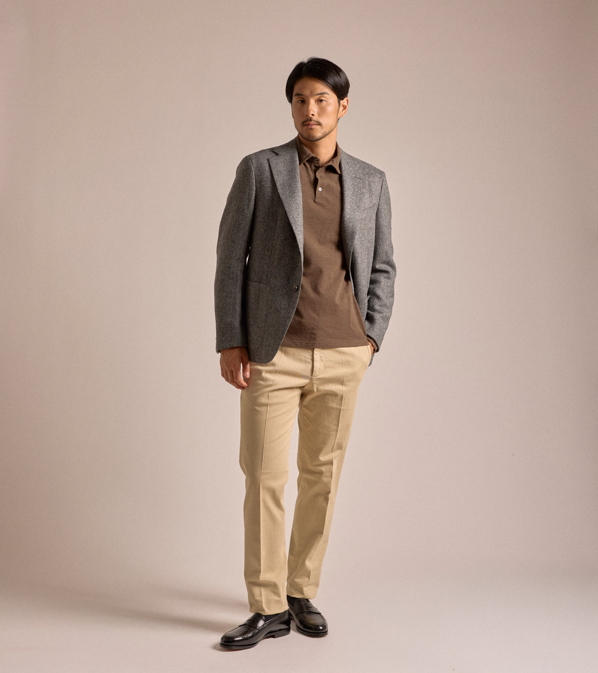 Caruso Aida Shetland Wool Herringbone Jacket: Grey