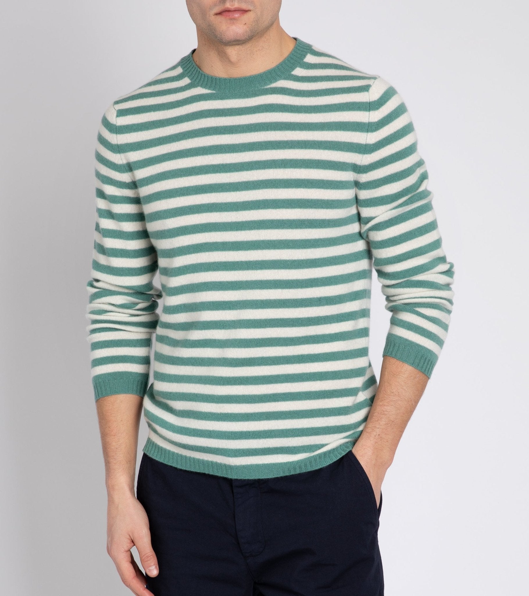 Fedeli Light Striped Cashmere Sweater: Green - Trunk Clothiers
