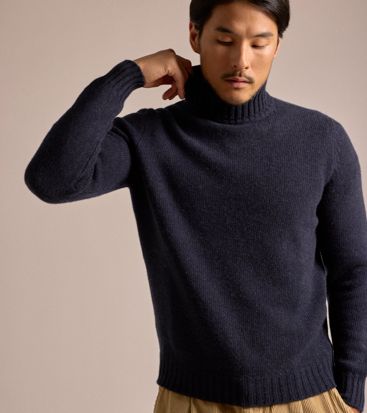 Fedeli Oslo Wool Cashmere Roll Neck Sweater in storm, product photo.