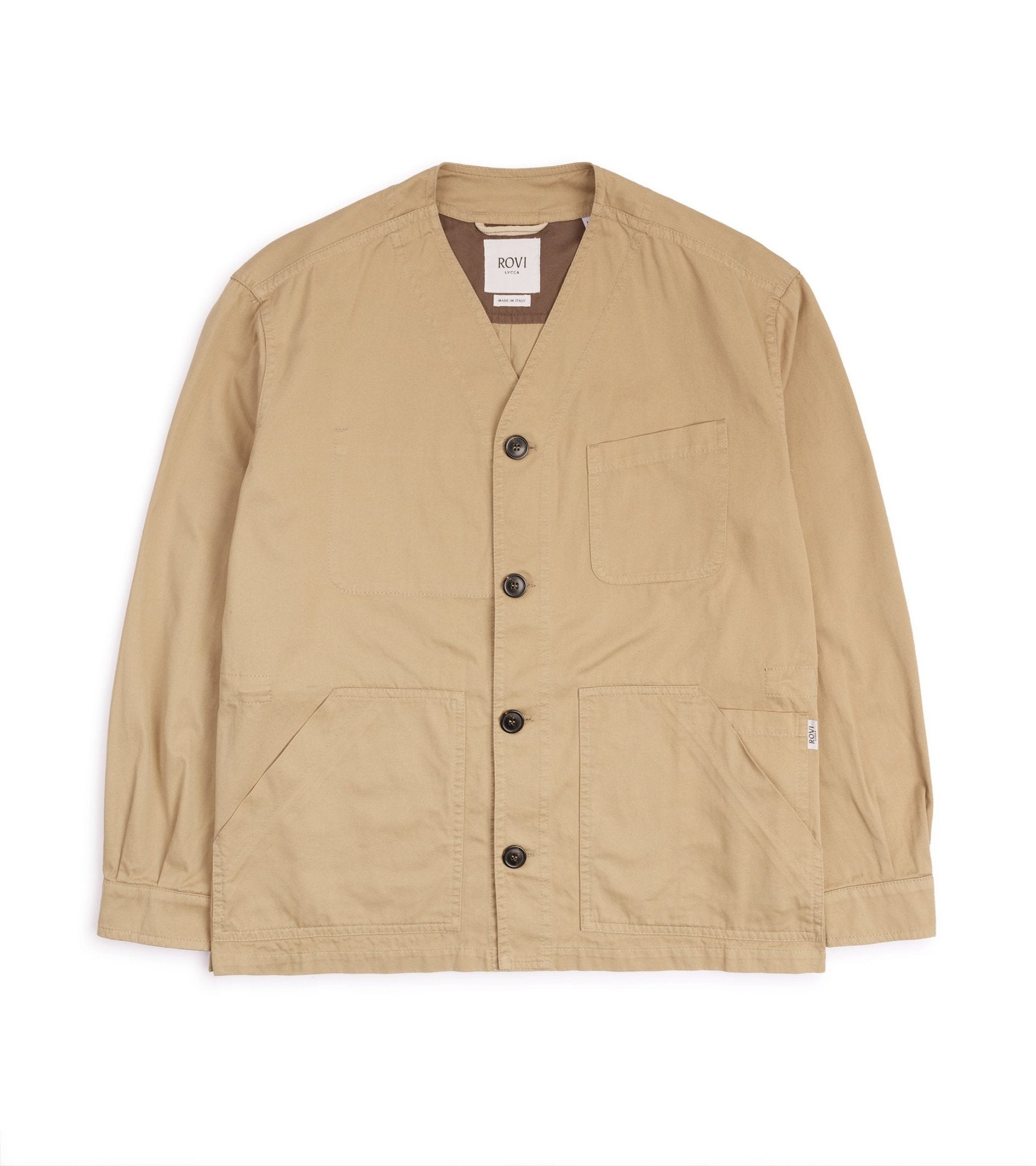 Rovi Lucca Collarless Cotton Drill Garden Jacket: Beige - Trunk Clothiers