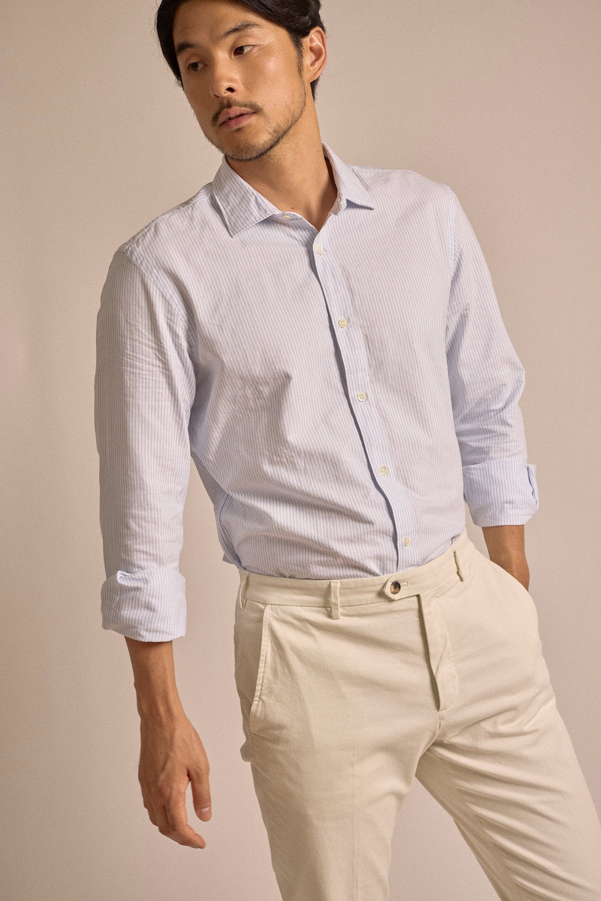 Trunk Austin Cotton Stripe Oxford Shirt: Light Blue