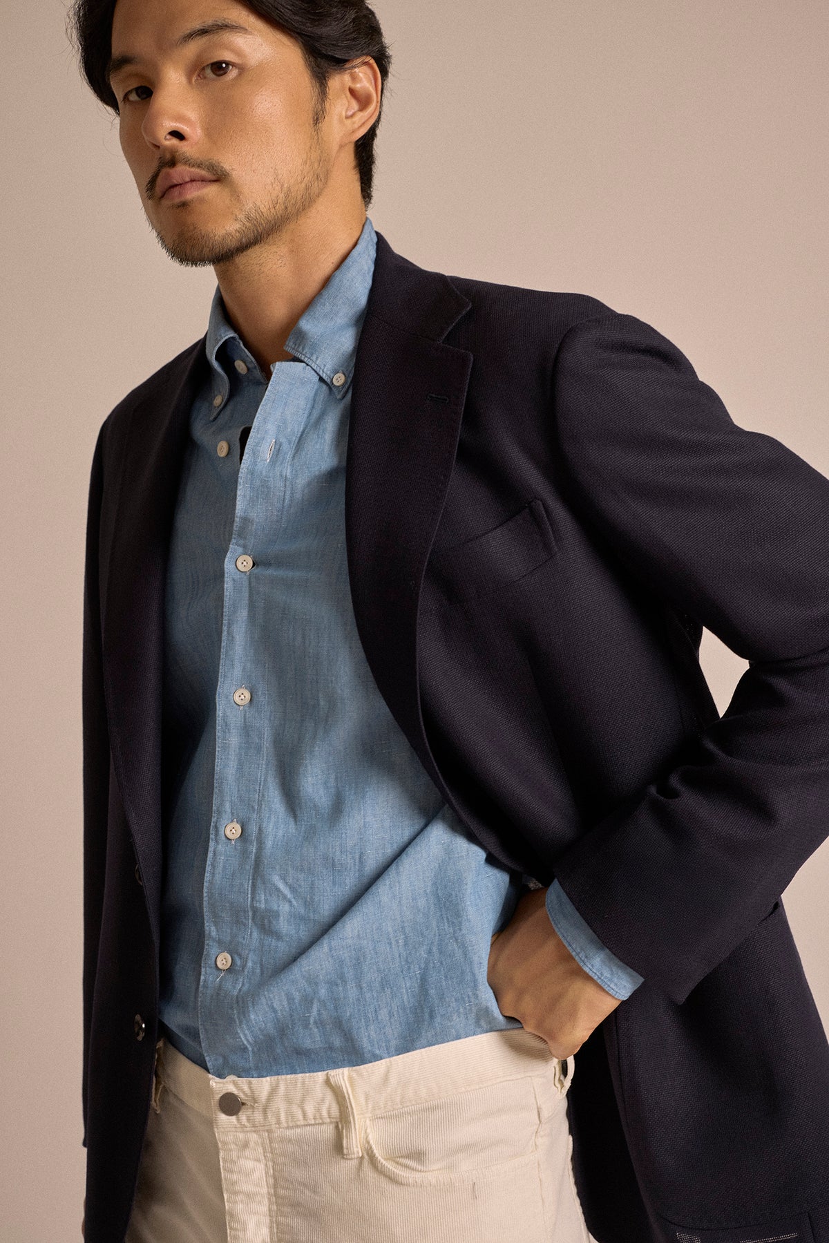 Finamore Gaeta Classic Cotton Leonardo Button Down Sport Shirt: Chambray