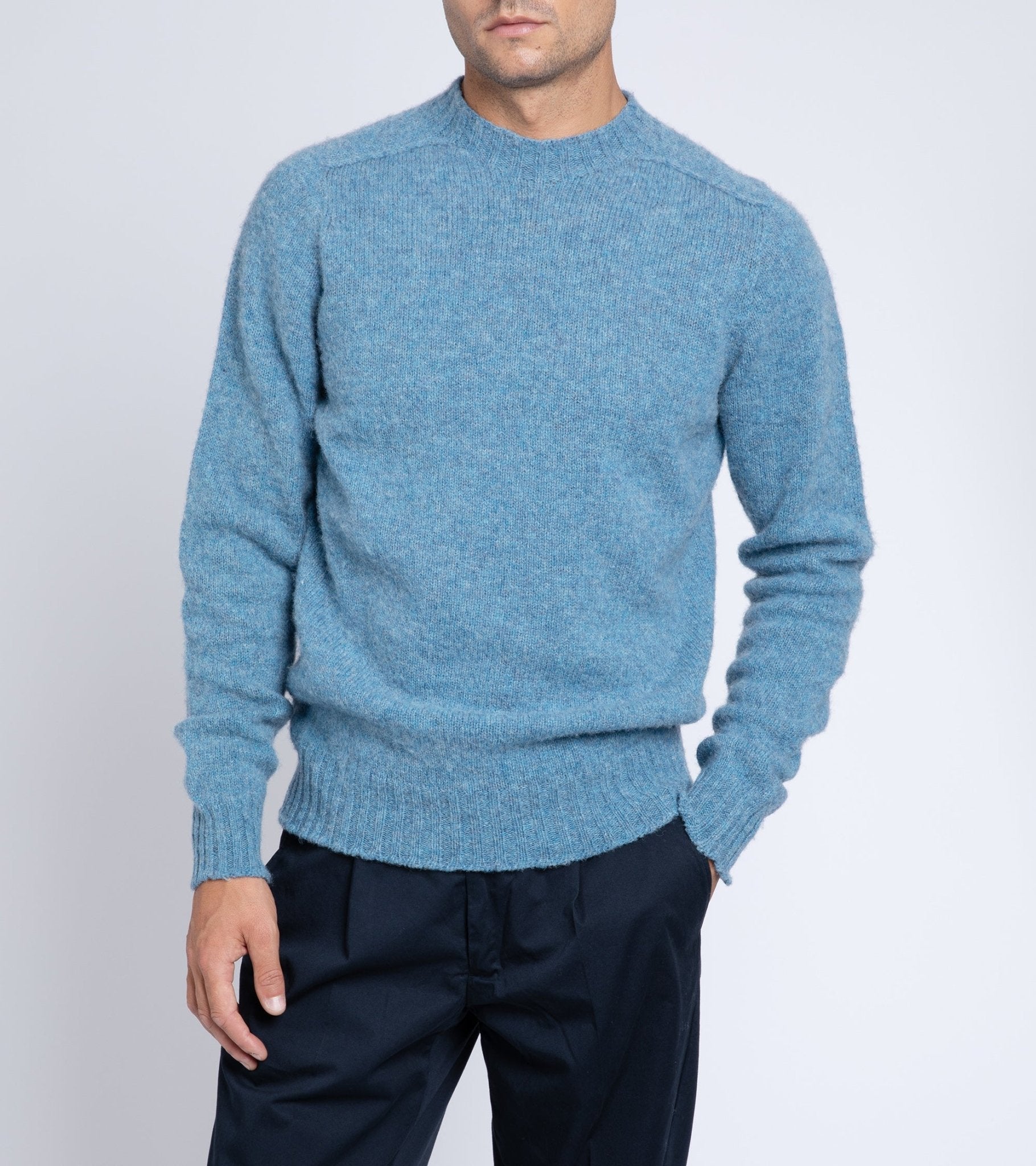 Trunk Berwick Brushed Shetland Crew Sweater: Denim Blue - Trunk Clothiers