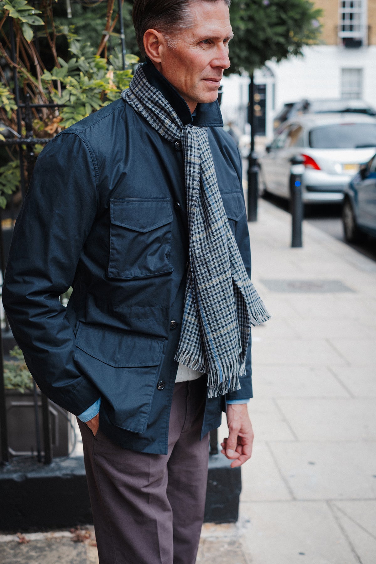 Trunk Blandford Waxed Cotton Field Jacket in navy, product photo.