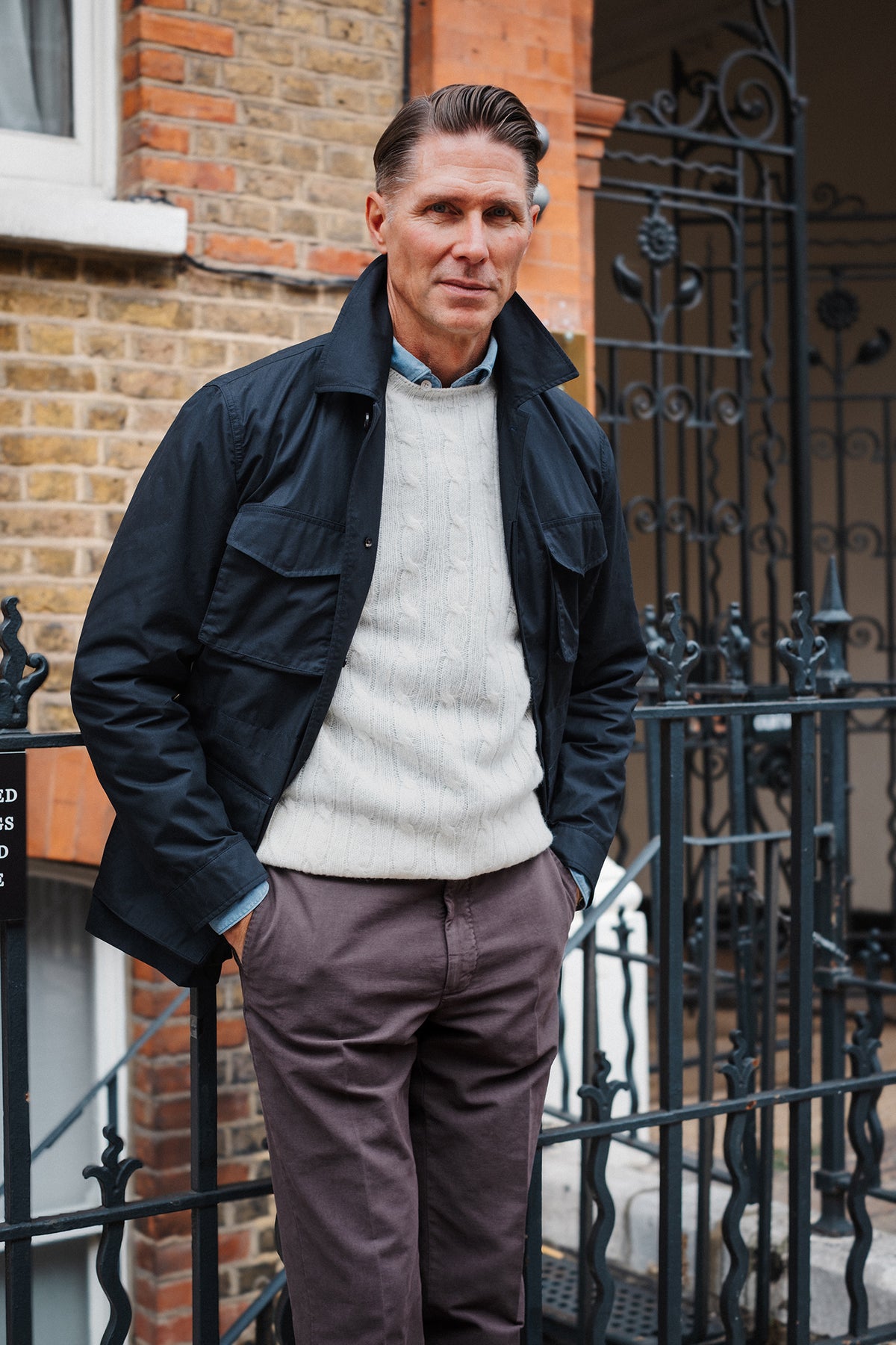 Trunk Blandford Waxed Cotton Field Jacket in navy, product photo.