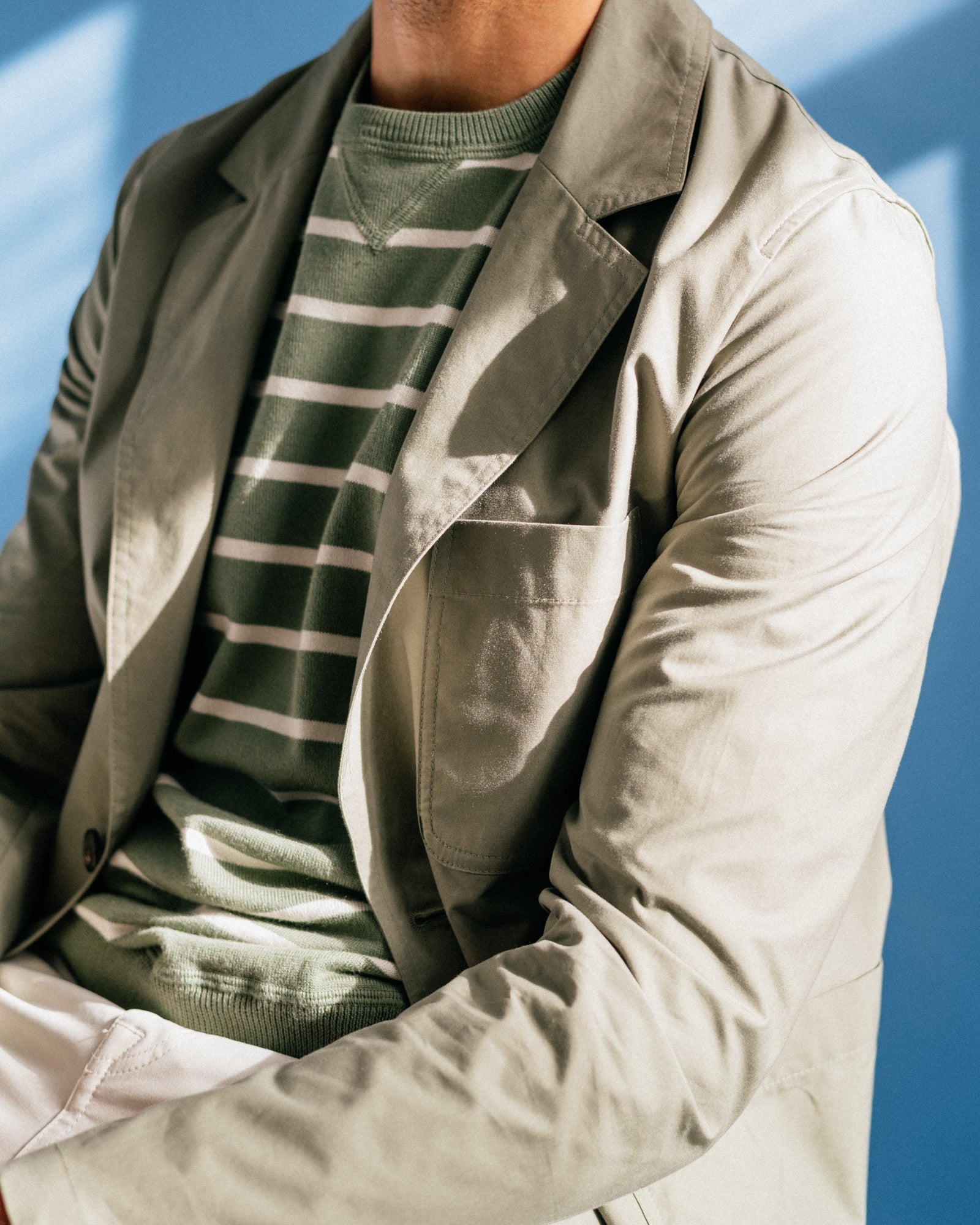 Trunk Marsham Cotton Cashmere Stripe Sweatshirt: Sage Green/Ecru - Trunk Clothiers