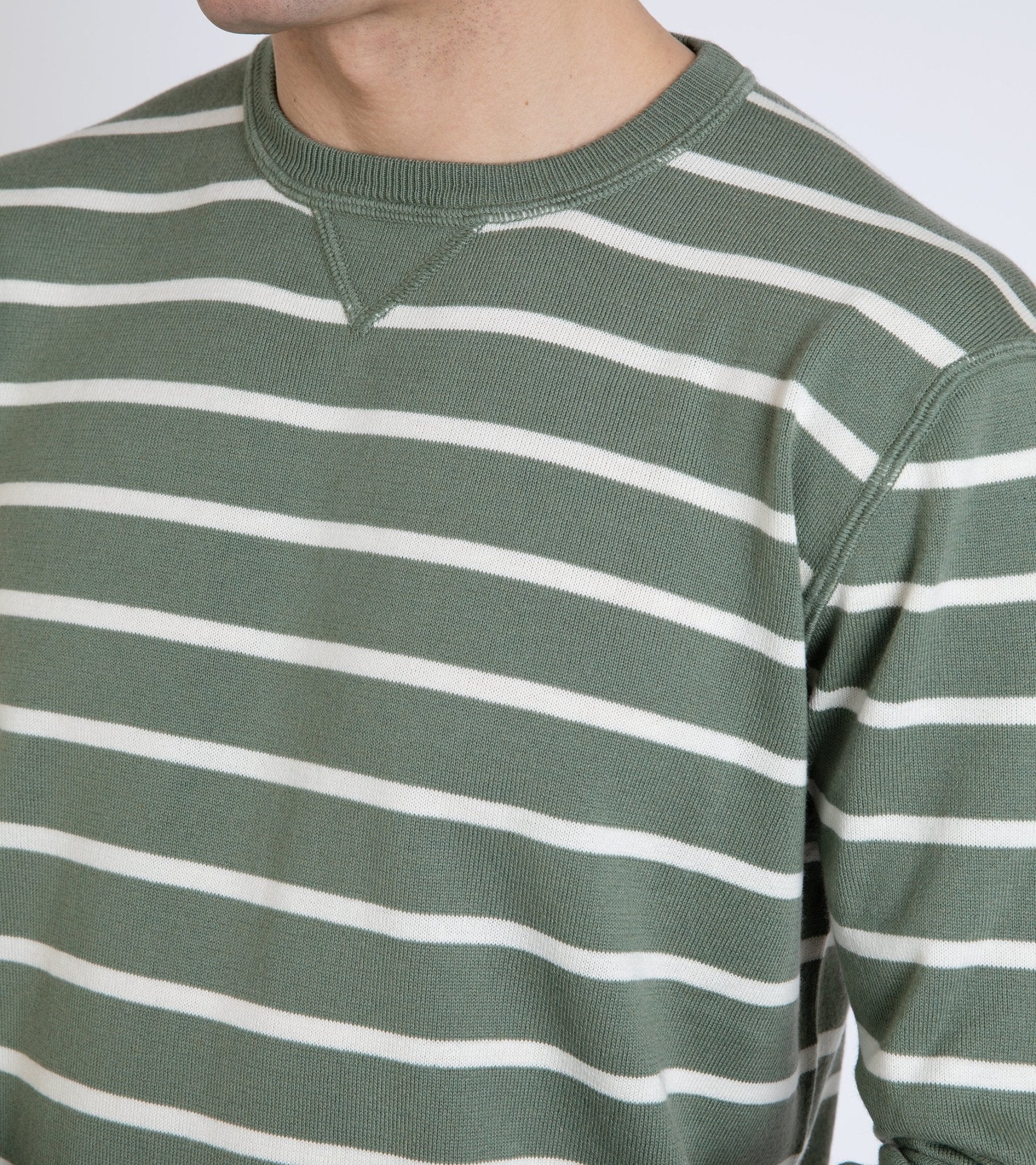 Trunk Marsham Cotton Cashmere Stripe Sweatshirt: Sage Green/Ecru - Trunk Clothiers